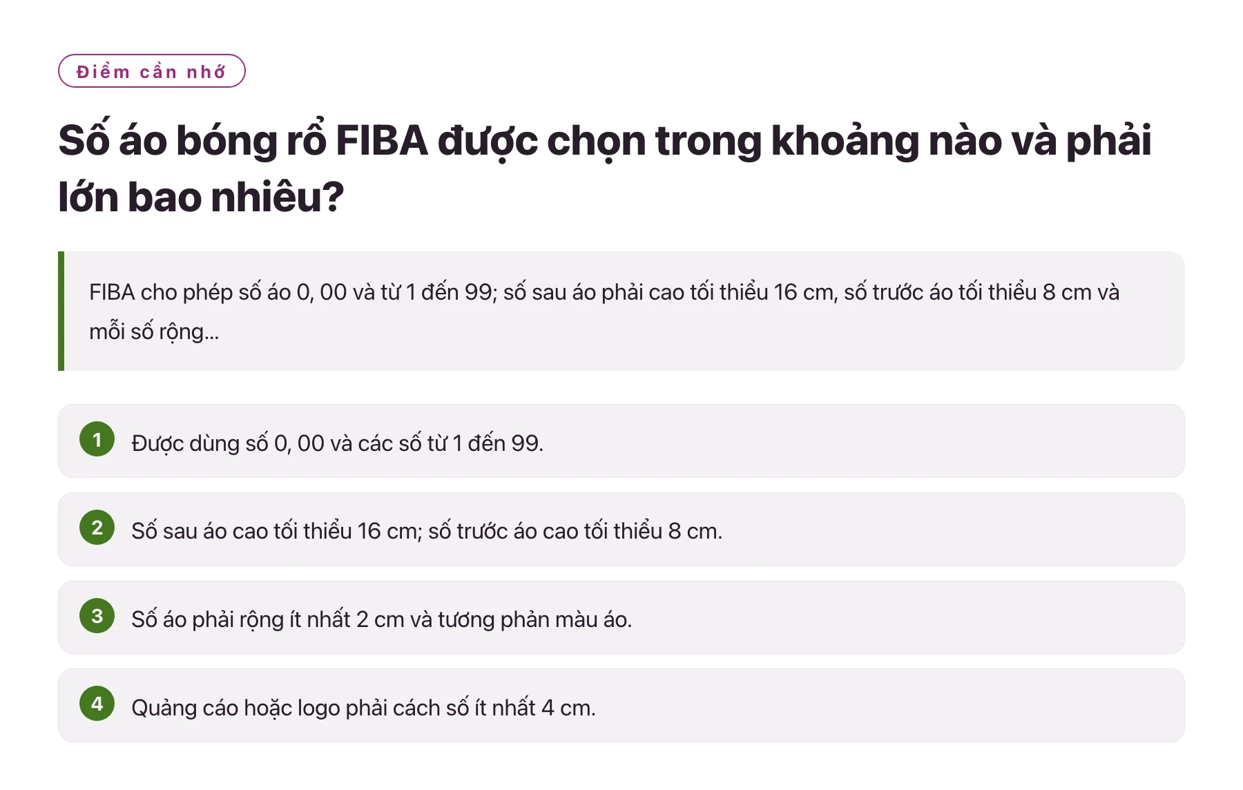 Số áo bóng rổ FIBA được chọn trong khoảng nào và phải lớn bao nhiêu?——全文要点速览