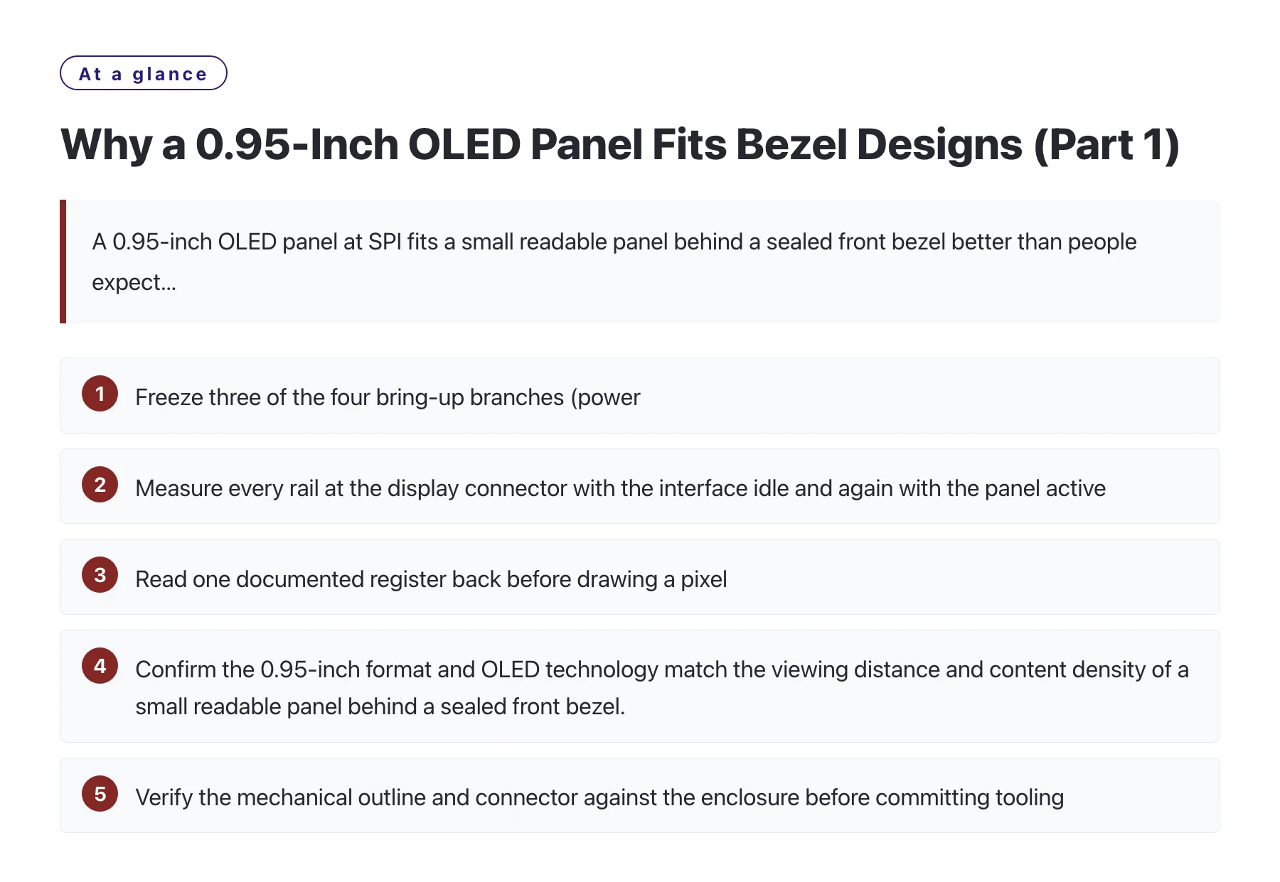 Why a 0.95-Inch OLED Panel Fits Bezel Designs (Part 1)——全文要点速览